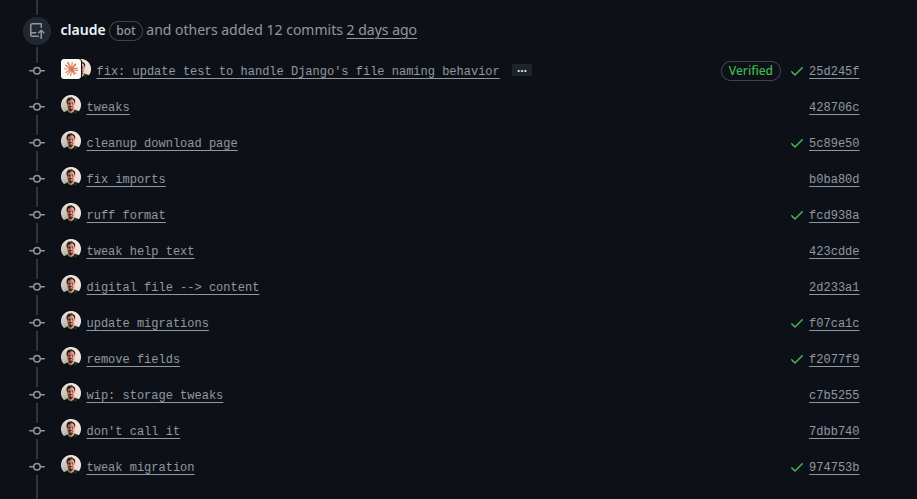 Commits I made by hand after Claude's work