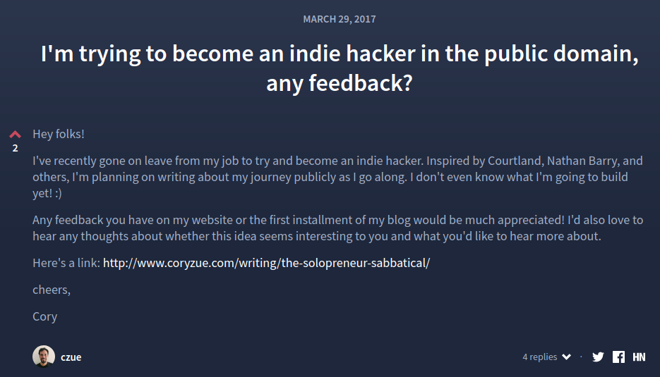 Indie Hacker Post